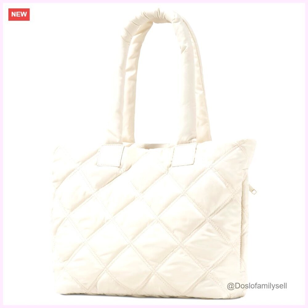 Quilted Nylon Tote Bag with Laptop Compartment, Lightweight Work Travel Bag